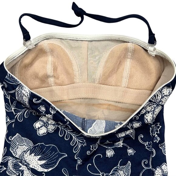 Longitude Navy Blue White Floral Print One-Piece Halter Swimsuit Size 10T - Picture 5 of 7